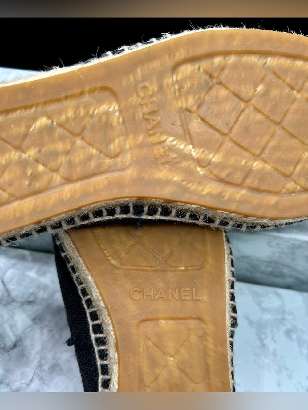 CHANEL CC Canvas Espadrille Linen  Flats Black/Charcoal color. EU Size 39 - Picture 15 of 16
